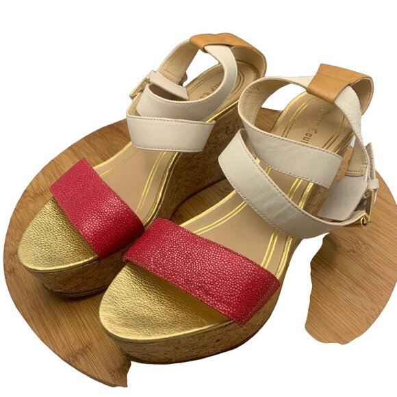 Juicy Couture Wedge Sandals Size 9 M Pink White Platform Cork High Heels - Picture 4 of 7